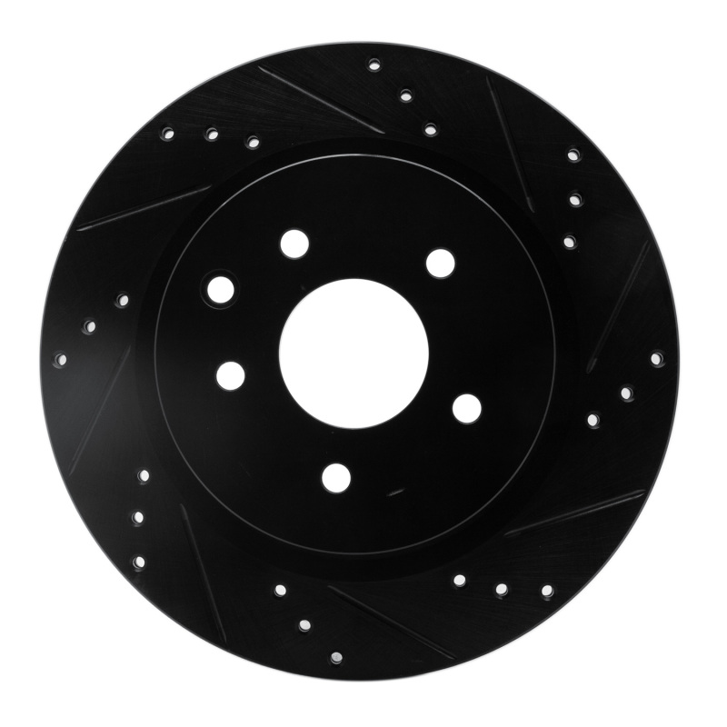 Infiniti EX37 Brake Rotor (1) - Rear Right - R1 Concepts - Drilled & Slotted - Black - `05-`25